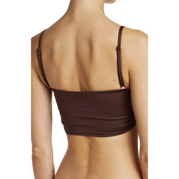 Maaji Bouquet Ebony Brown Reversible Puff Sleeve Crop Bikini Top - Picture 5 of 13